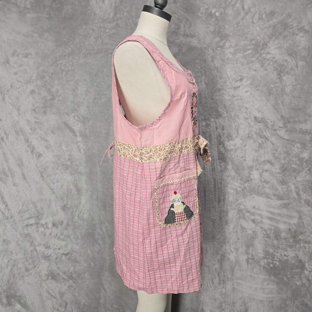 KC Trading Co Apron Women One Size Pink Gingham Embroidered Beautiful Day Kawaii - Picture 4 of 16